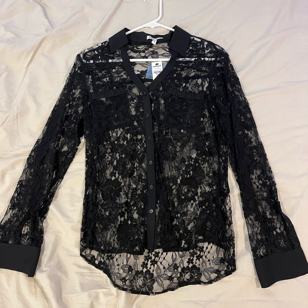 Express- Black lace button-up